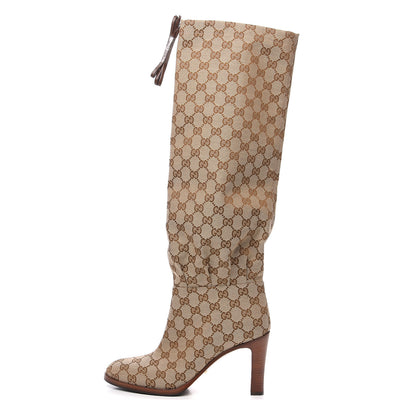 Gucci Monogram Lisa Mid Heel Boots 40 Beige Ebony 1 of 8