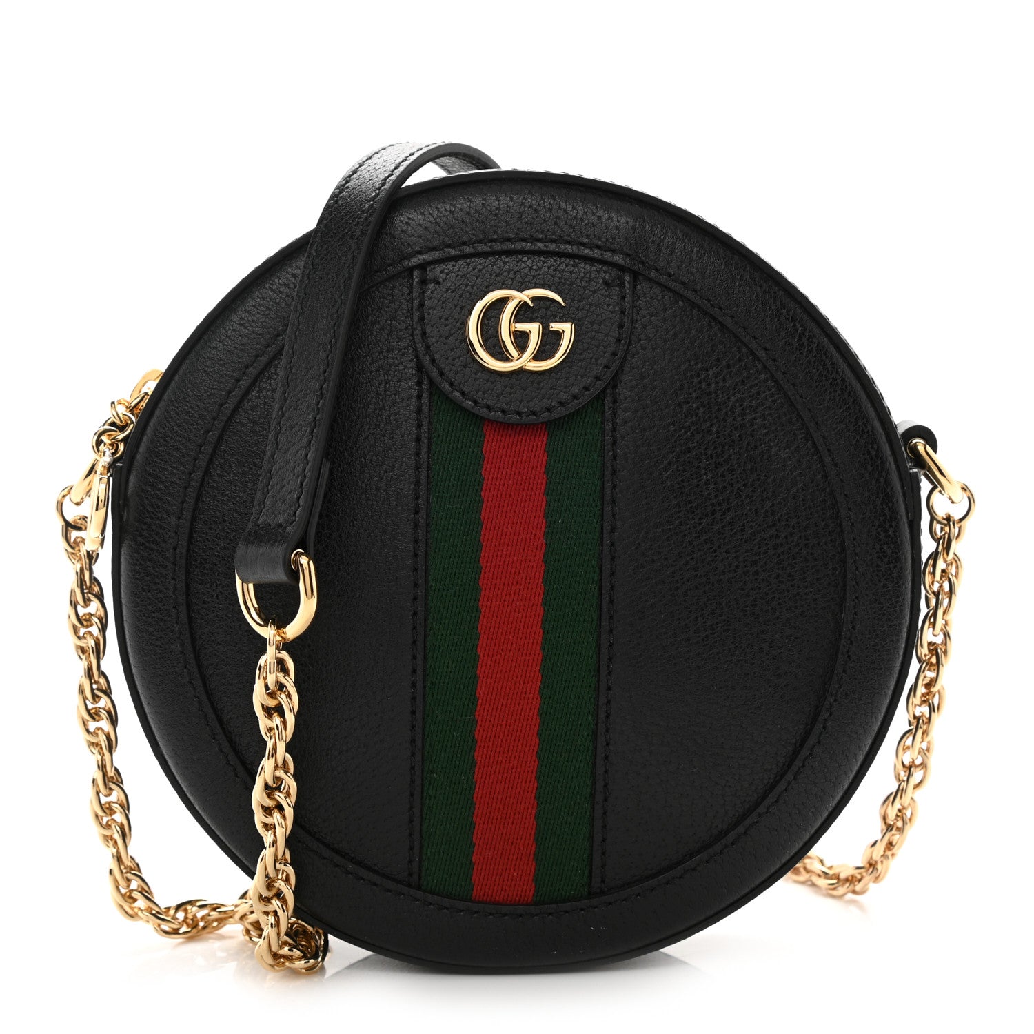 Gucci Grained Calfskin Web Mini Ophidia Round Shoulder Bag Black 1 of 8