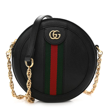 Gucci Grained Calfskin Web Mini Ophidia Round Shoulder Bag Black 1 of 8