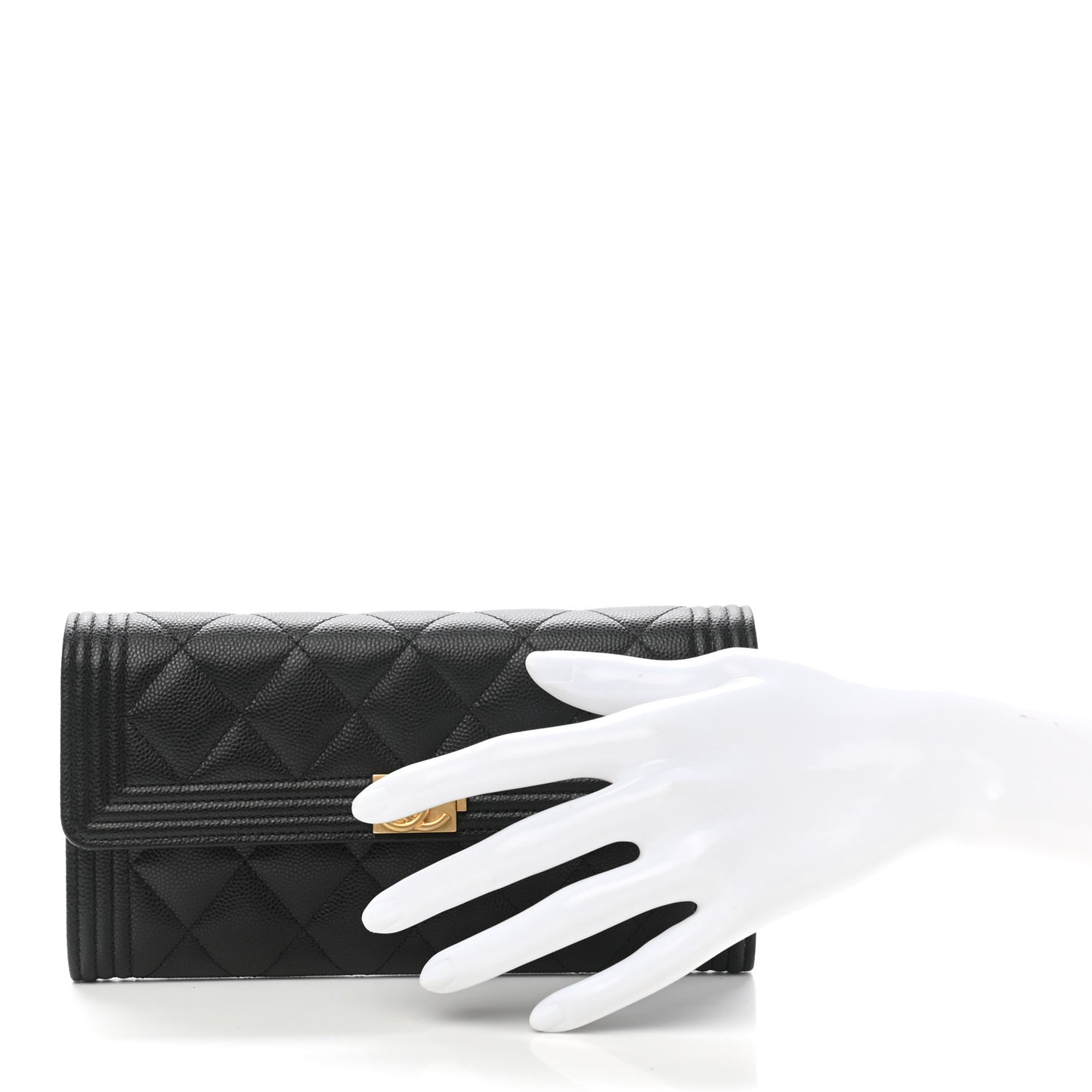 Caviar Quilted Large Boy Gusset Flap Wallet Black