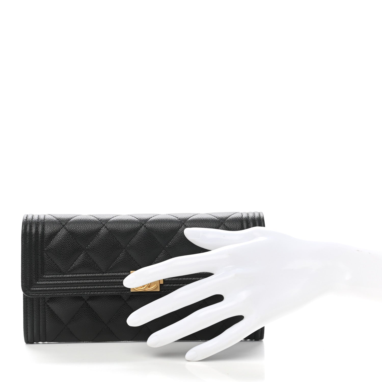 Chanel Caviar Quilted Large Boy Gusset Flap Wallet Black 2 of 9