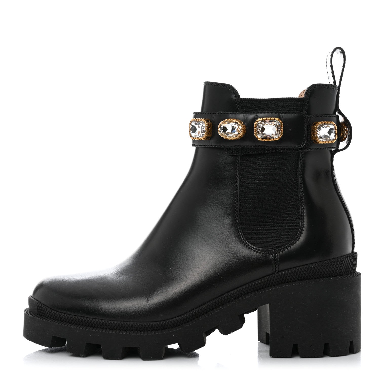 Gucci Calfskin Crystal GG Trip Chelsea Ankle Boots 36.5 Black 1 of 9