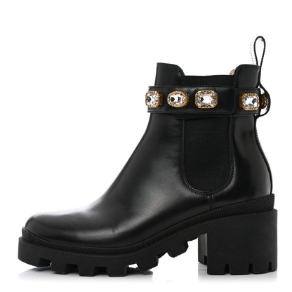 Gucci Calfskin Crystal GG Trip Chelsea Ankle Boots 36.5 Black 1 of 9