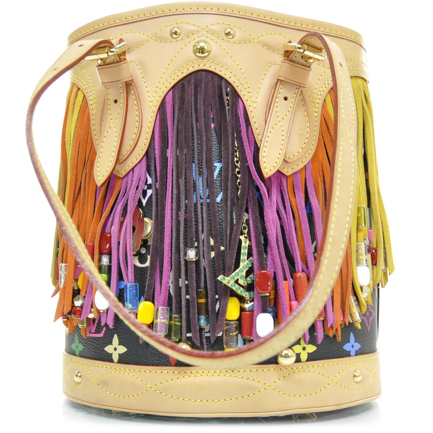 Louis Vuitton Monogram Multicolor Fringe Bucket Black 1 of 11