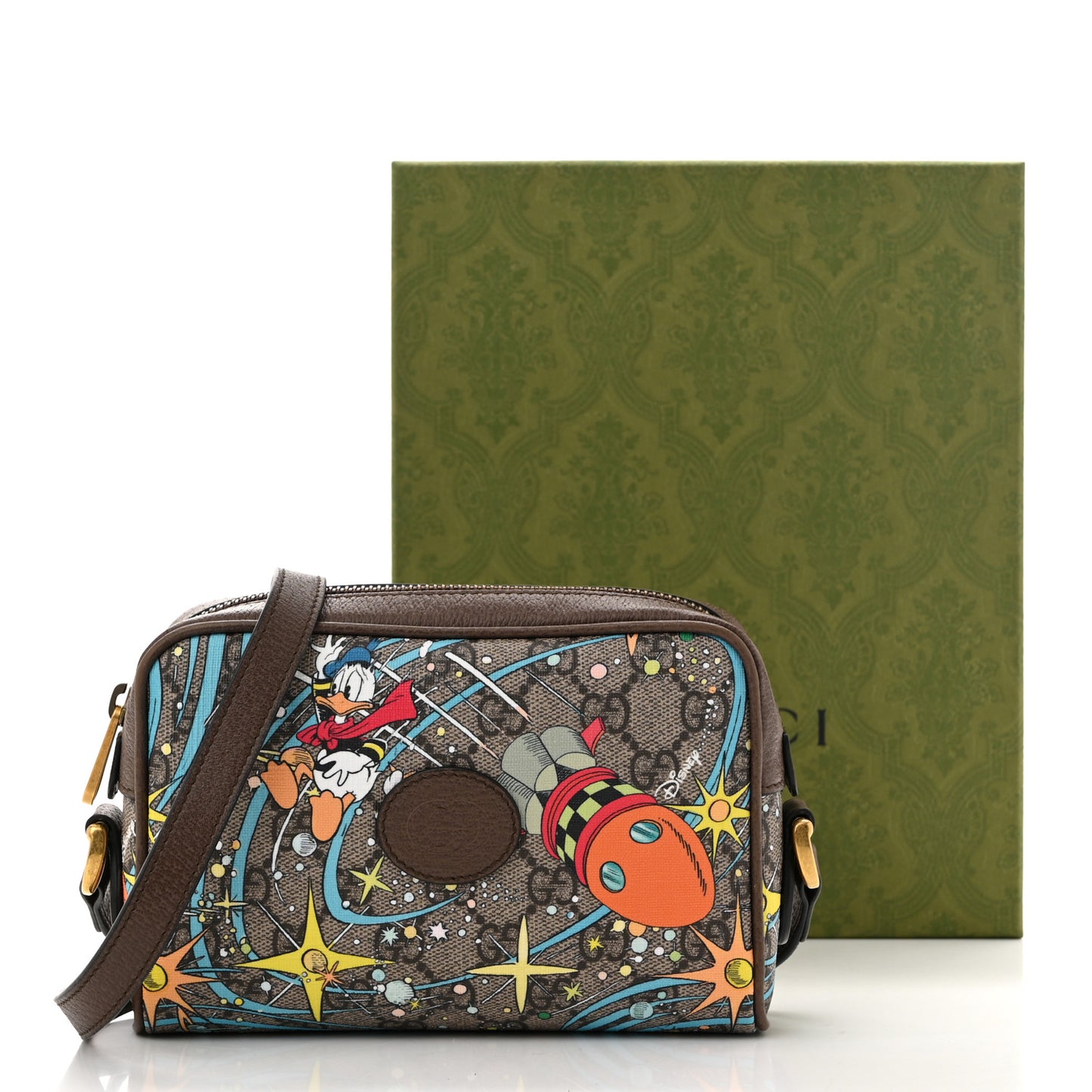 X DISNEY GG Supreme Monogram Donald Duck Interlocking G Shoulder Bag Beige Multicolor New Acero