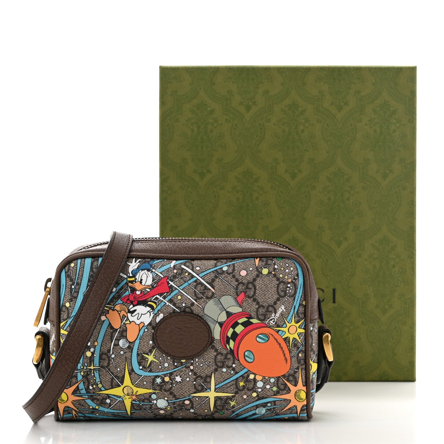 Gucci X DISNEY GG Supreme Monogram Donald Duck Interlocking G Shoulder Bag Beige Multicolor New Acero 11 of 11