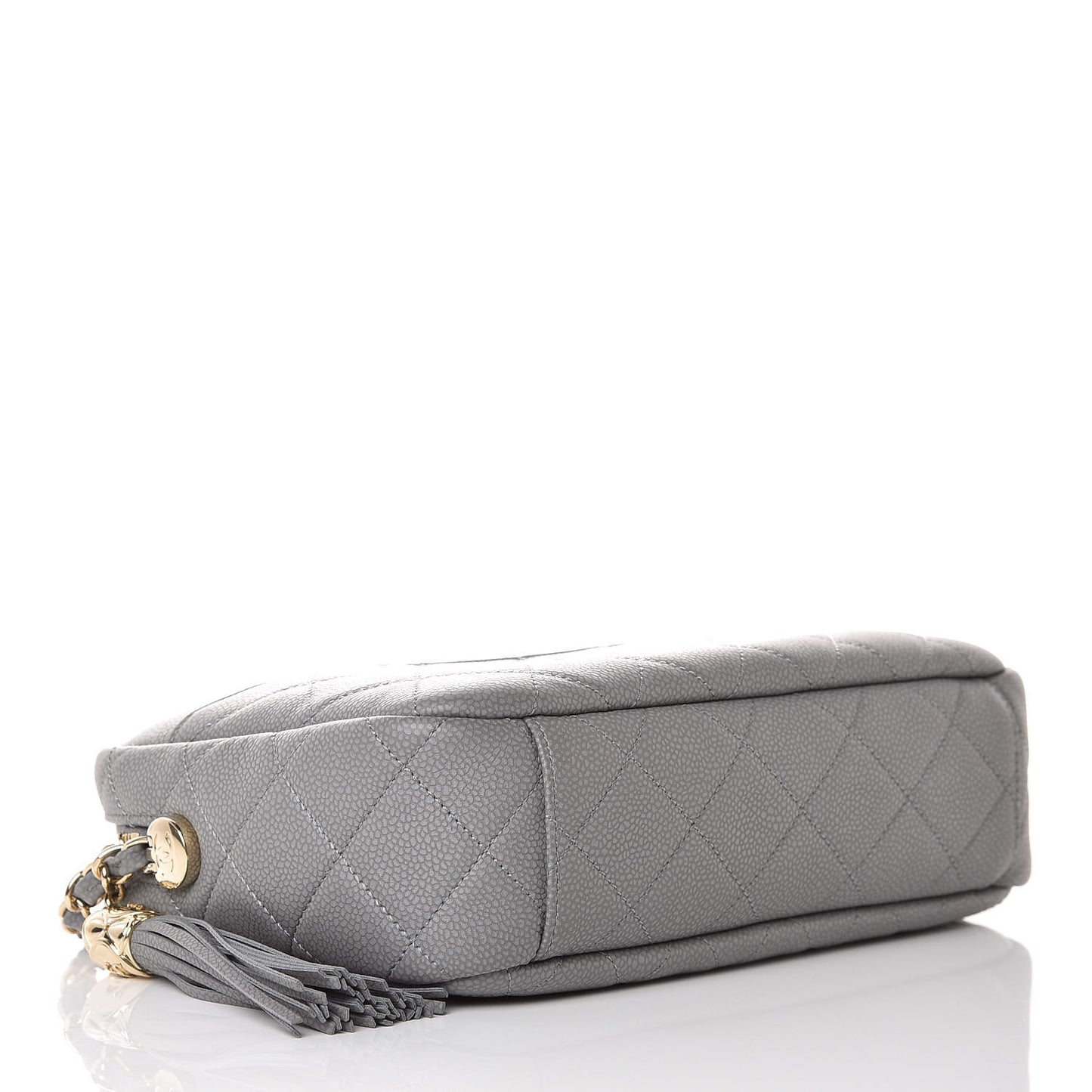 Iridescent Caviar Flat Quilted Small Coco Tassel Camera Case Grey