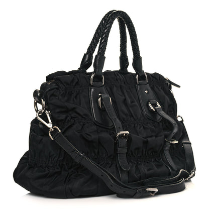 Prada Tessuto Nylon Nappa Braided Gaufre Shopping Satchel Black 3 of 20