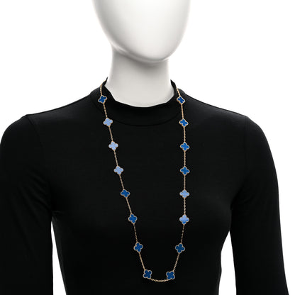 Van Cleef & Arpels 18K Yellow Gold Blue Agate 20 Motifs Vintage Alhambra Necklace 2 of 5