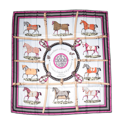 Hermes Silk Couvertures Et Tenues de Jour Scarf 140 Gris Perle Fuchsia Black 1 of 6