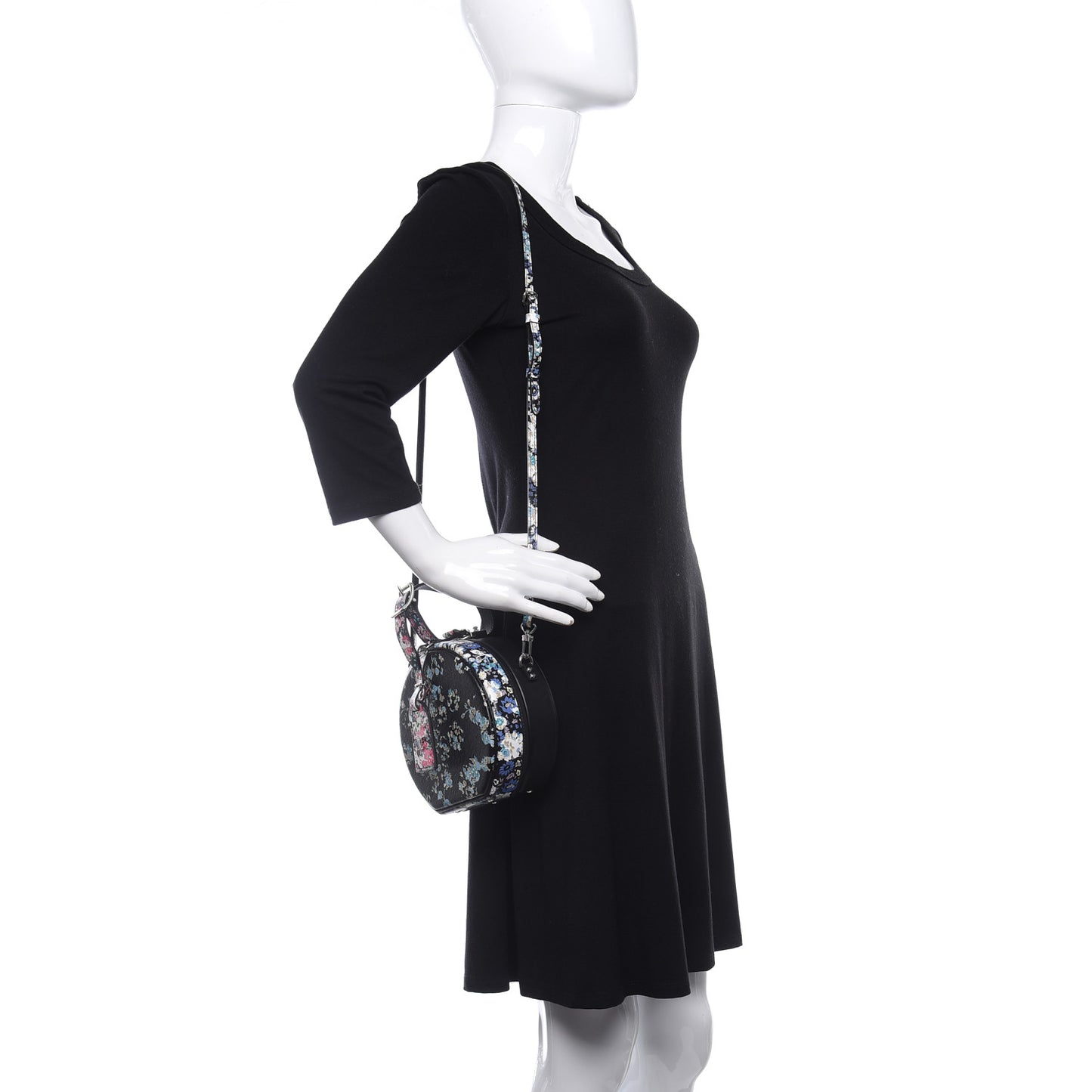 Calfskin Floral Print Petite Boite Chapeau Black
