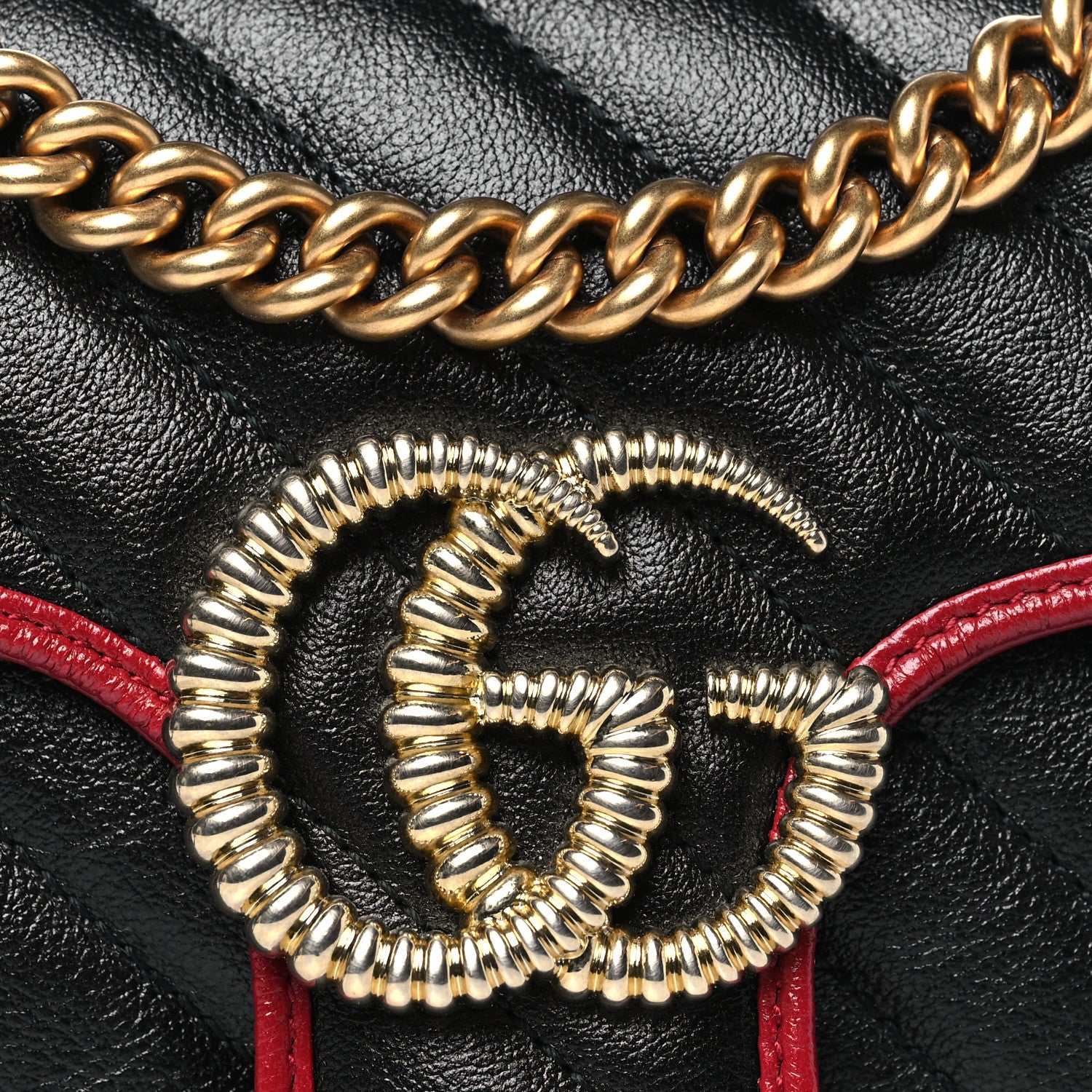Gucci Vintage Effect Calfskin Matelasse Diagonal Small Torchon GG Marmont Shoulder Bag Black Romantic Cherry 8 of 10