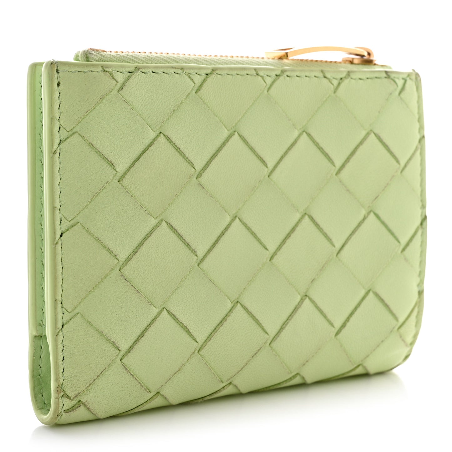 Nappa Intrecciato Small Bi-Fold Zip Wallet Fennel