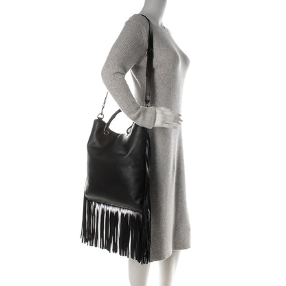Gucci Textured Calfskin Bamboo Fringe Small Shopper Tote Black 2 of 8
