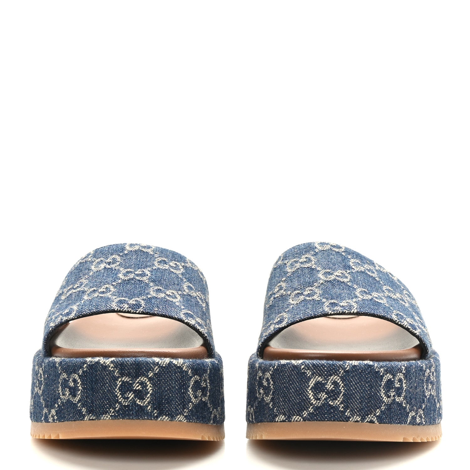 Gucci New Denim GG Monogram Angelina Platform 55mm Slide Sandals 36.5 Blue Tea 2 of 9