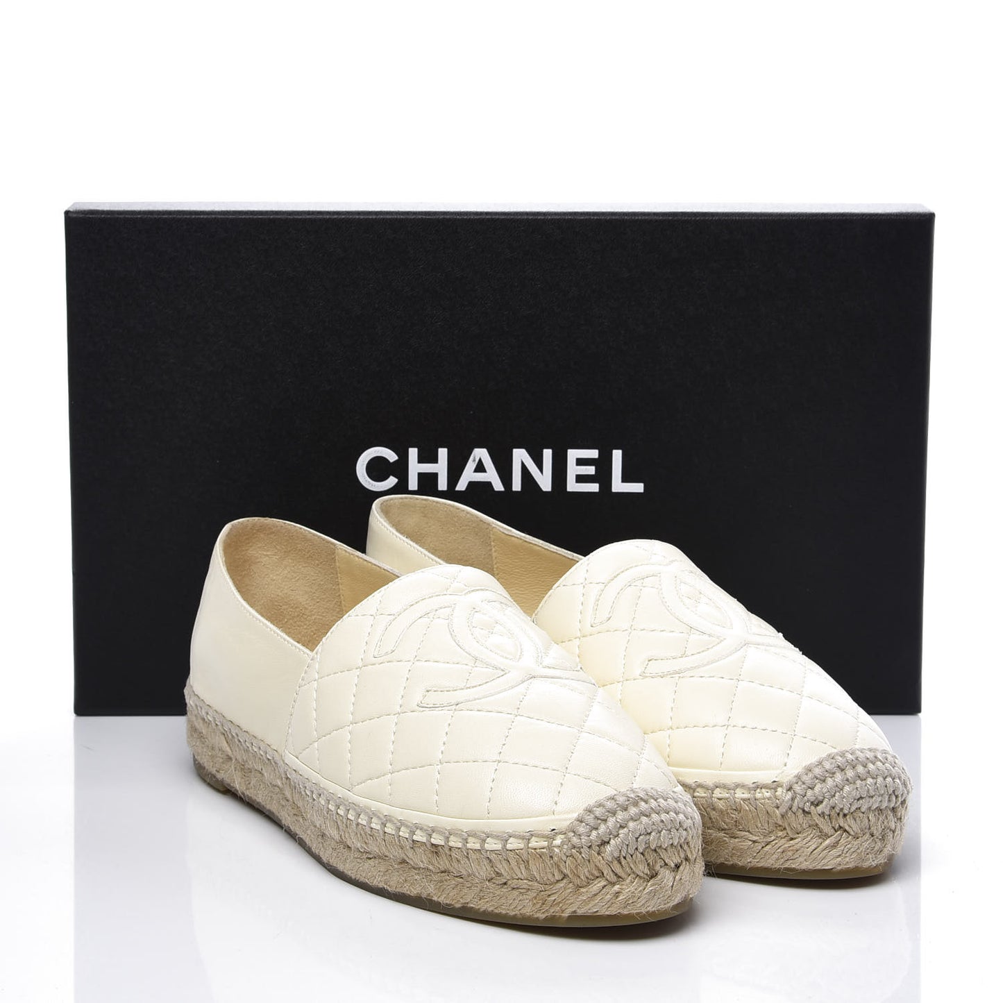 Lambskin Quilted CC Espadrilles 36 Ivory