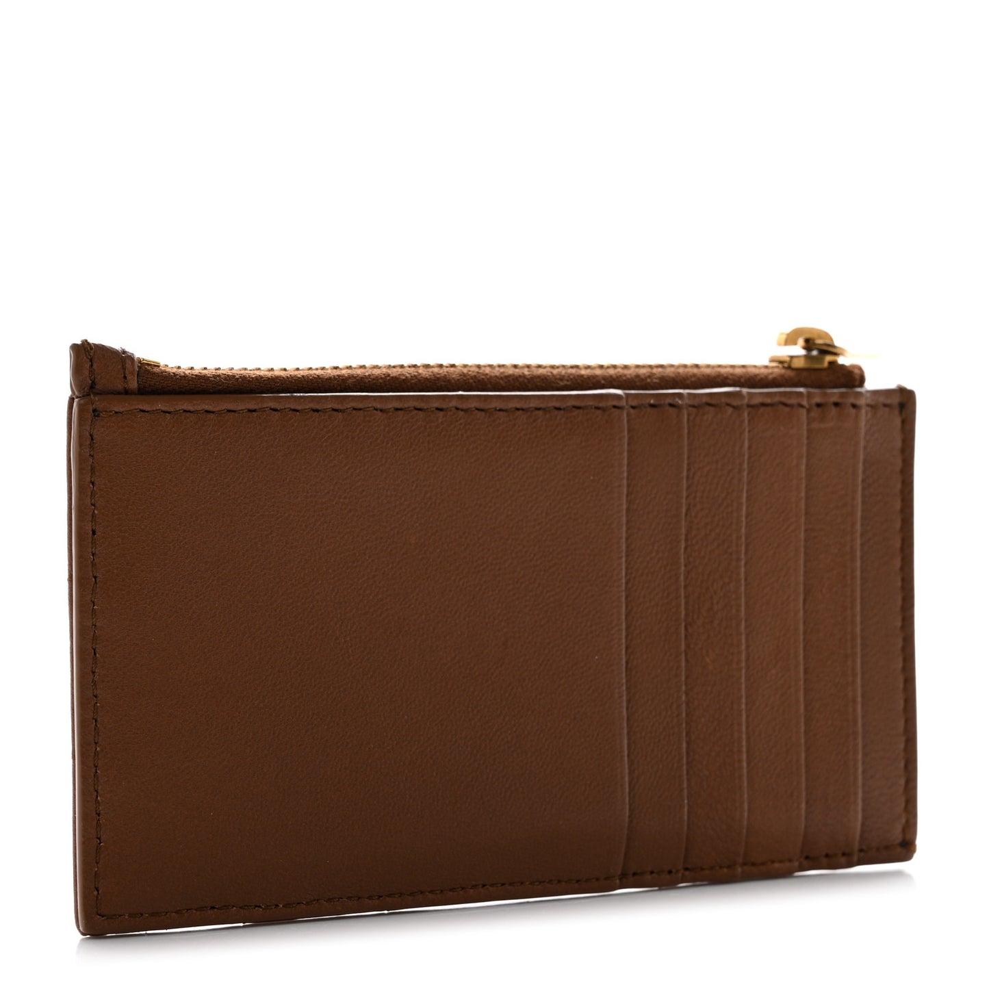 Lambskin Matelasse Cassandre Carre Fragments Zippered Card Case Naturel Dark