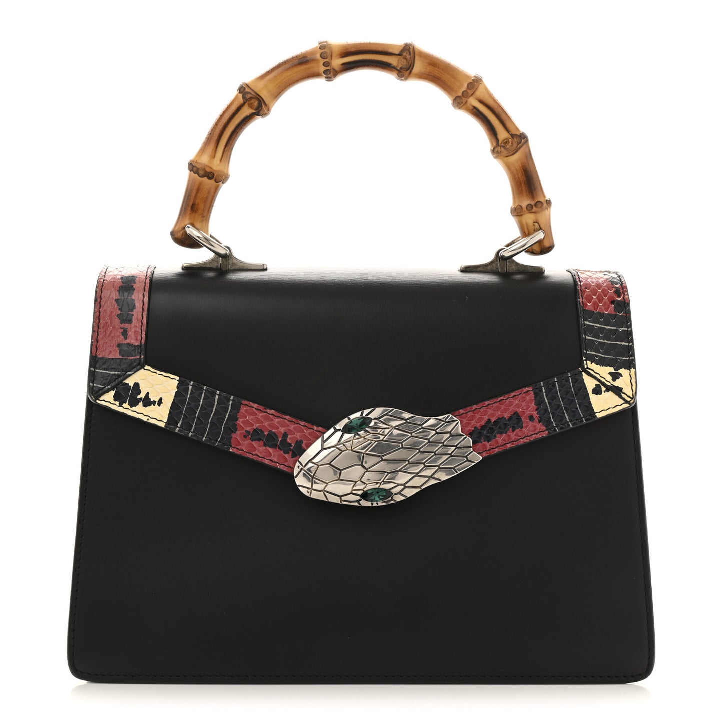 Calfskin Snakeskin Small Lilith Top Handle Bag Black