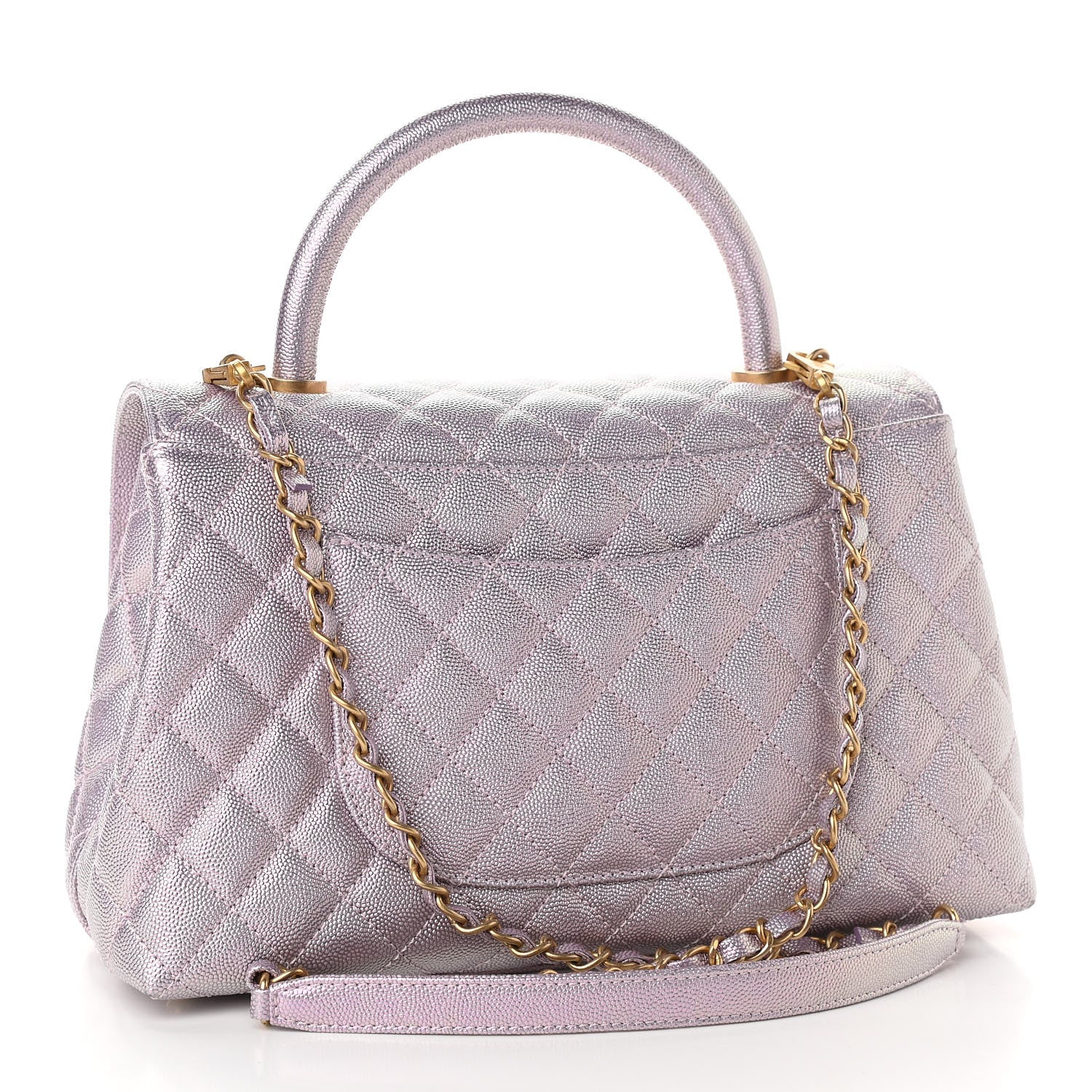 Chanel Metallic Caviar Quilted Small Coco Handle Flap Light Pink 3 of 10