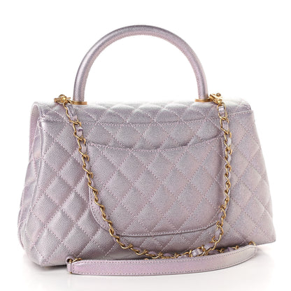 Chanel Metallic Caviar Quilted Small Coco Handle Flap Light Pink 3 of 10