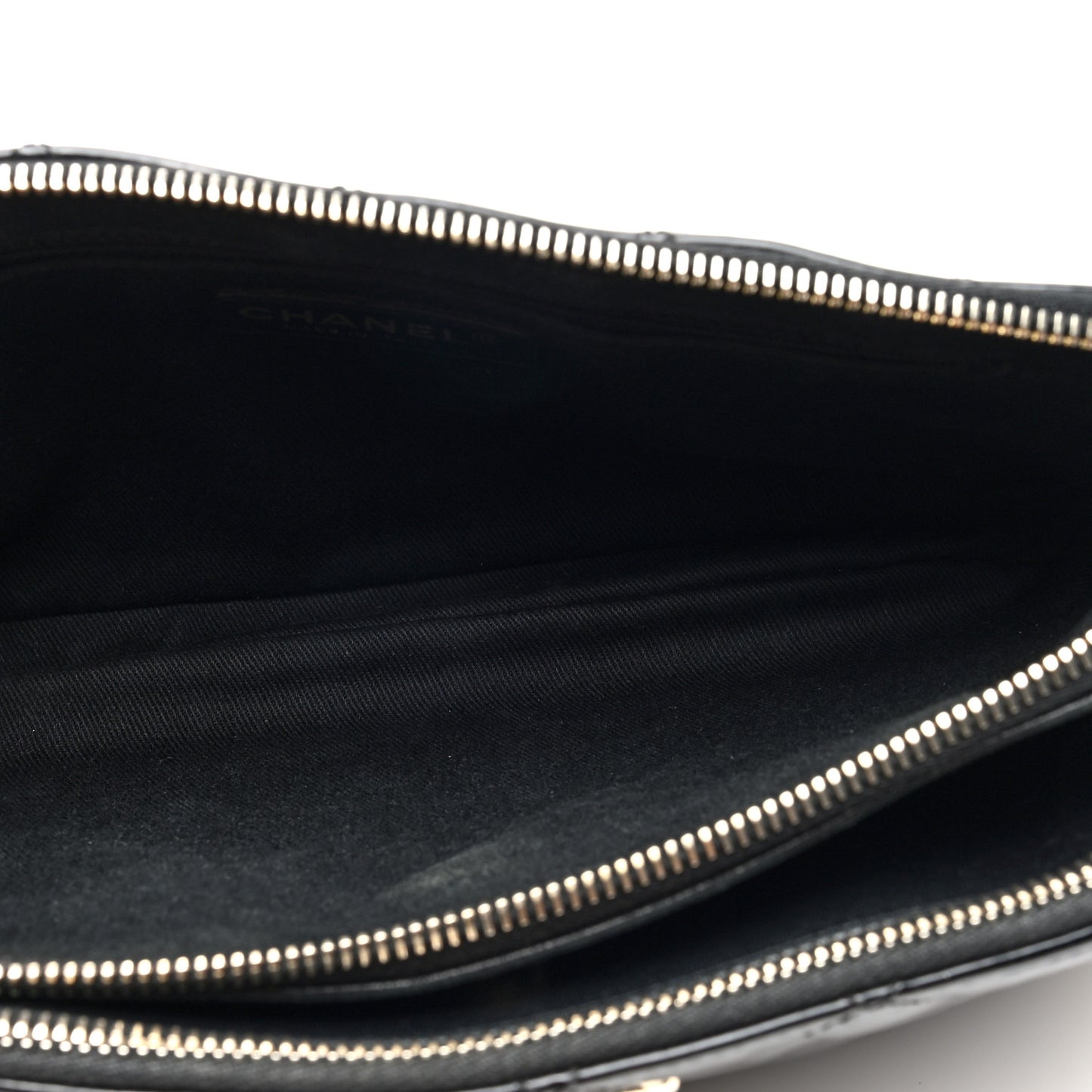 Patent Quilted Crown CC Double Zip Bag Black