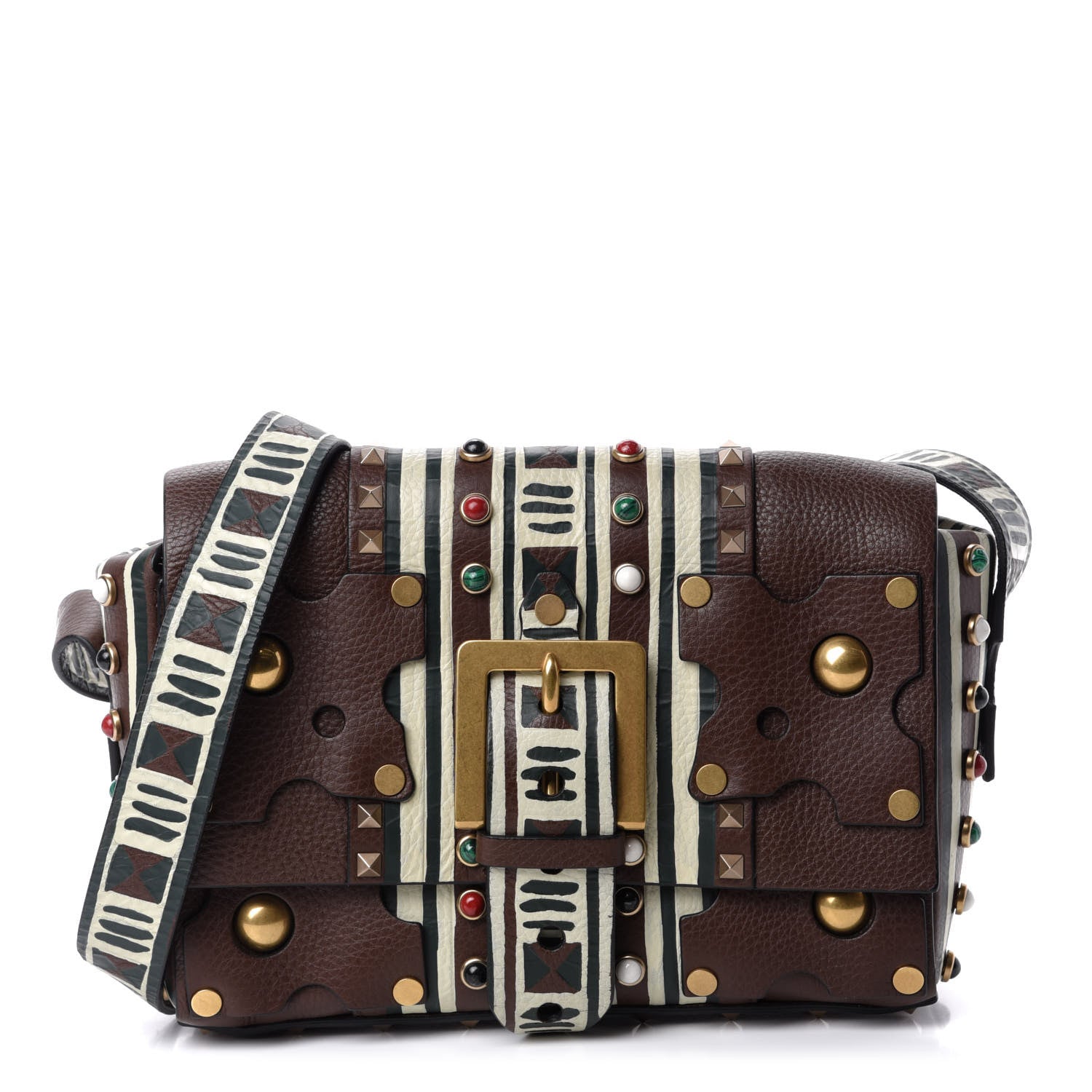 Valentino Garavani Calfskin Tribal Rockstud Shoulder Bag Rubin 1 of 9