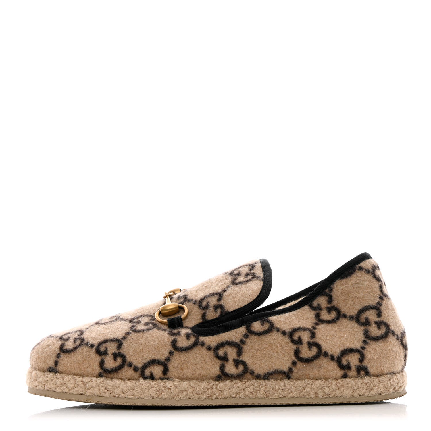 Gucci Covered Wool GG Monogram Womens Fria Horsebit Loafers 39 Beige Ebony Black Butterscotch 1 of 7