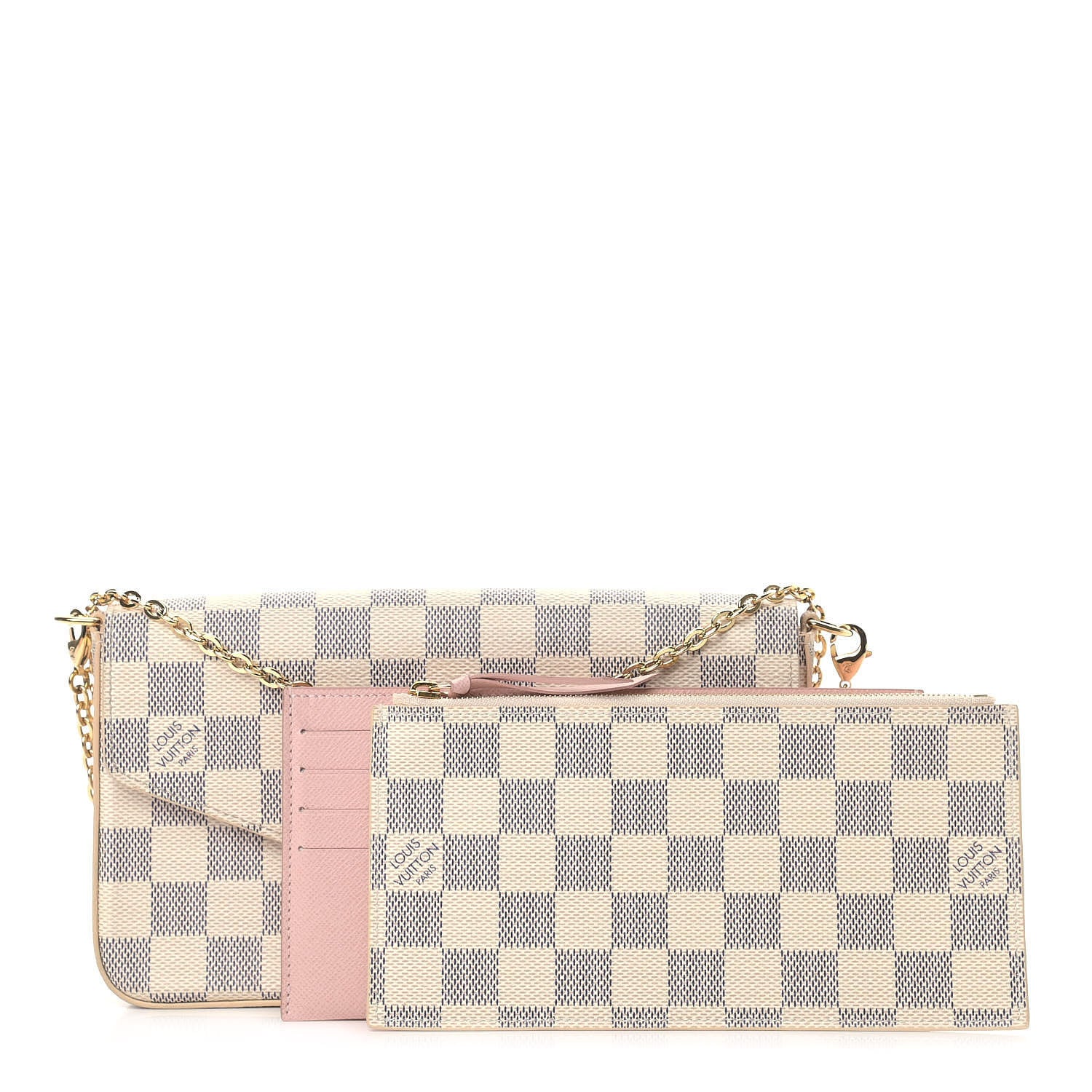 Louis Vuitton Damier Azur Pochette Felicie Chain Wallet Rose Ballerine 1 of 7