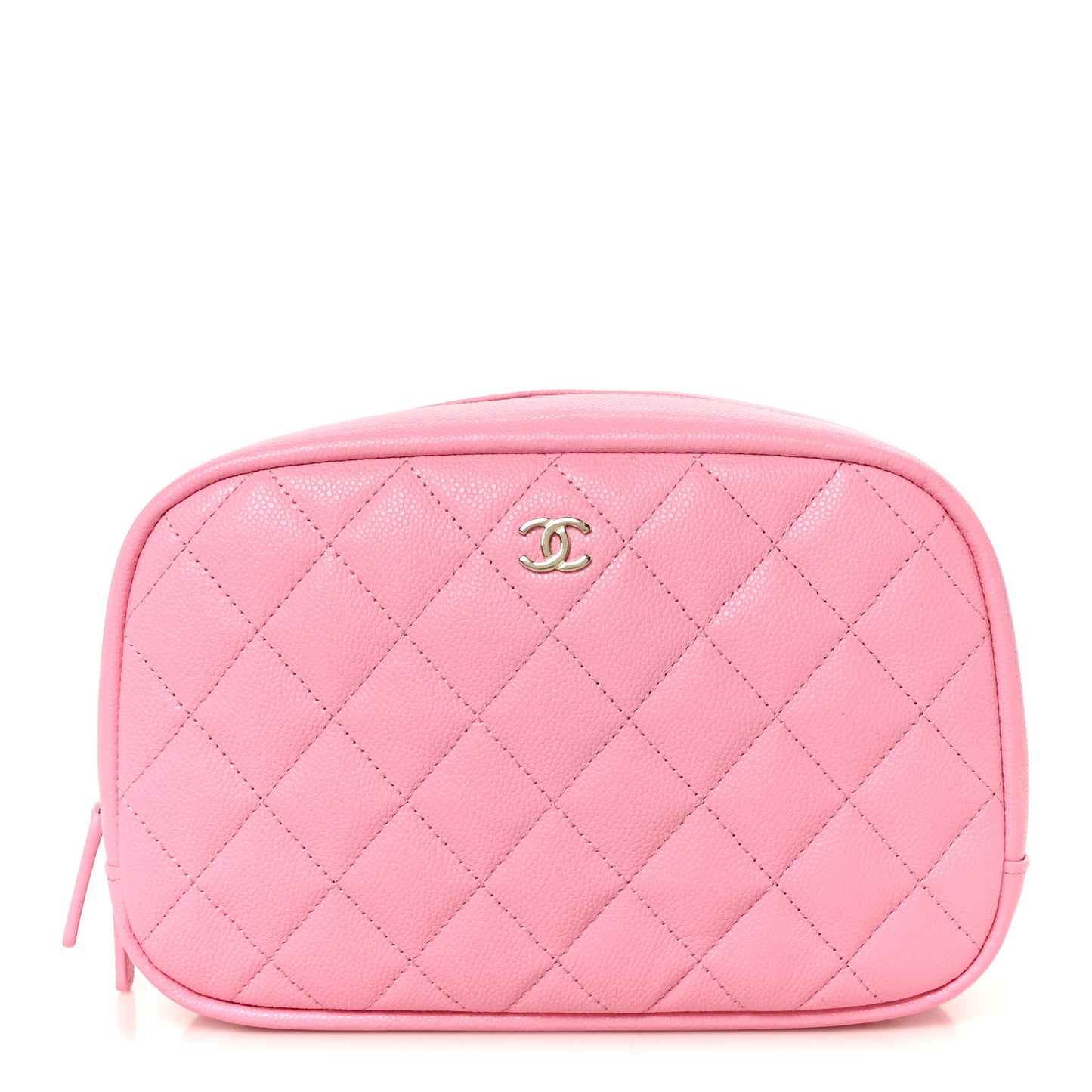 Caviar Quilted Medium Curvy Pouch Cosmetic Case Light Pink