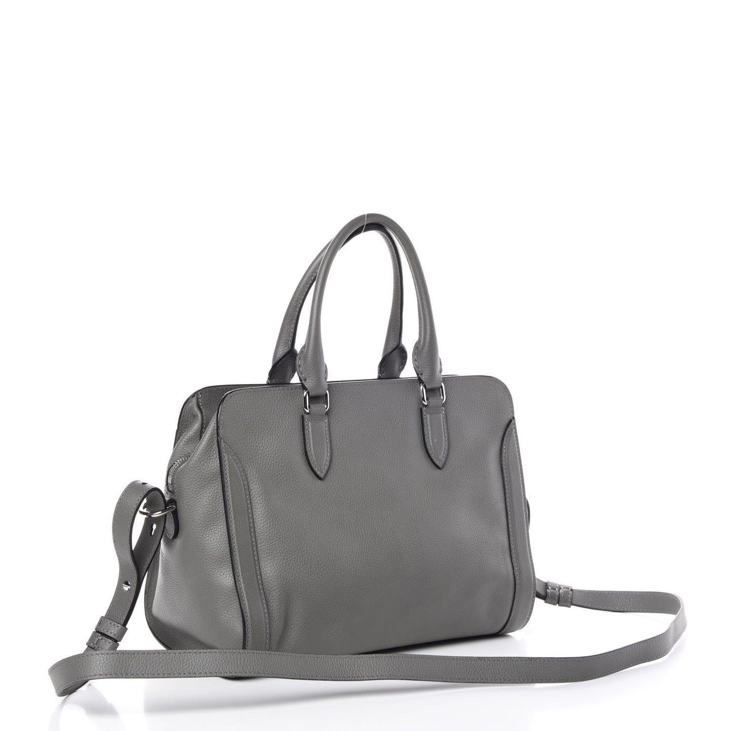 Pebbled Calfskin Small Skull Padlock Zip Around Tote Grey