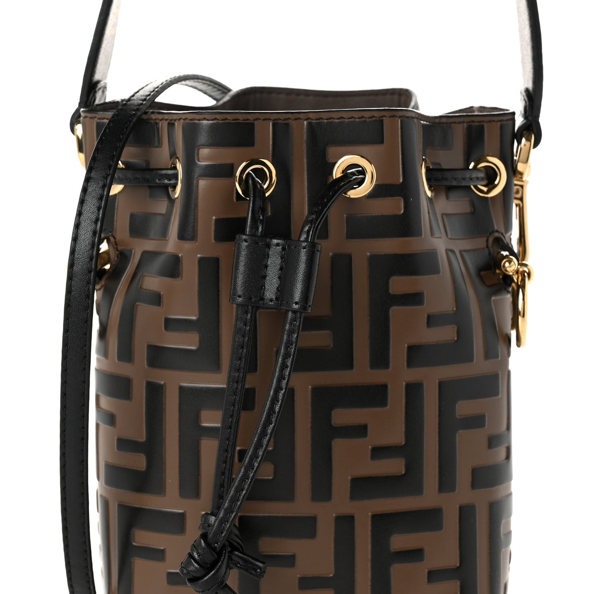 Fendi Vitello Liberty F is Fendi Bi-Color FF 1974 Embossed Mini Mon Tresor Bucket Bag Maya Black 8 of 10