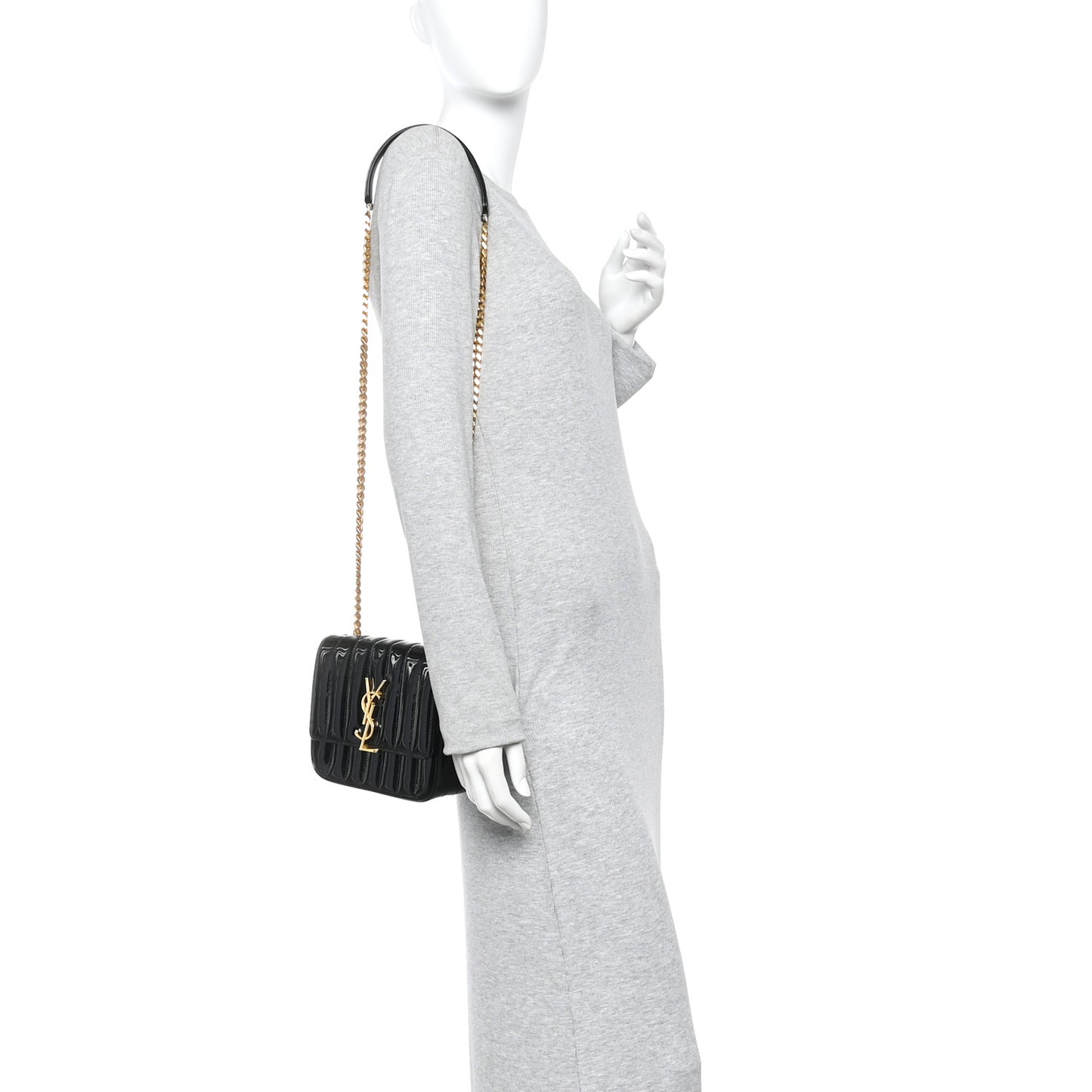 Patent Calfskin Matelasse Monogram Small Vicky Chain Bag Black
