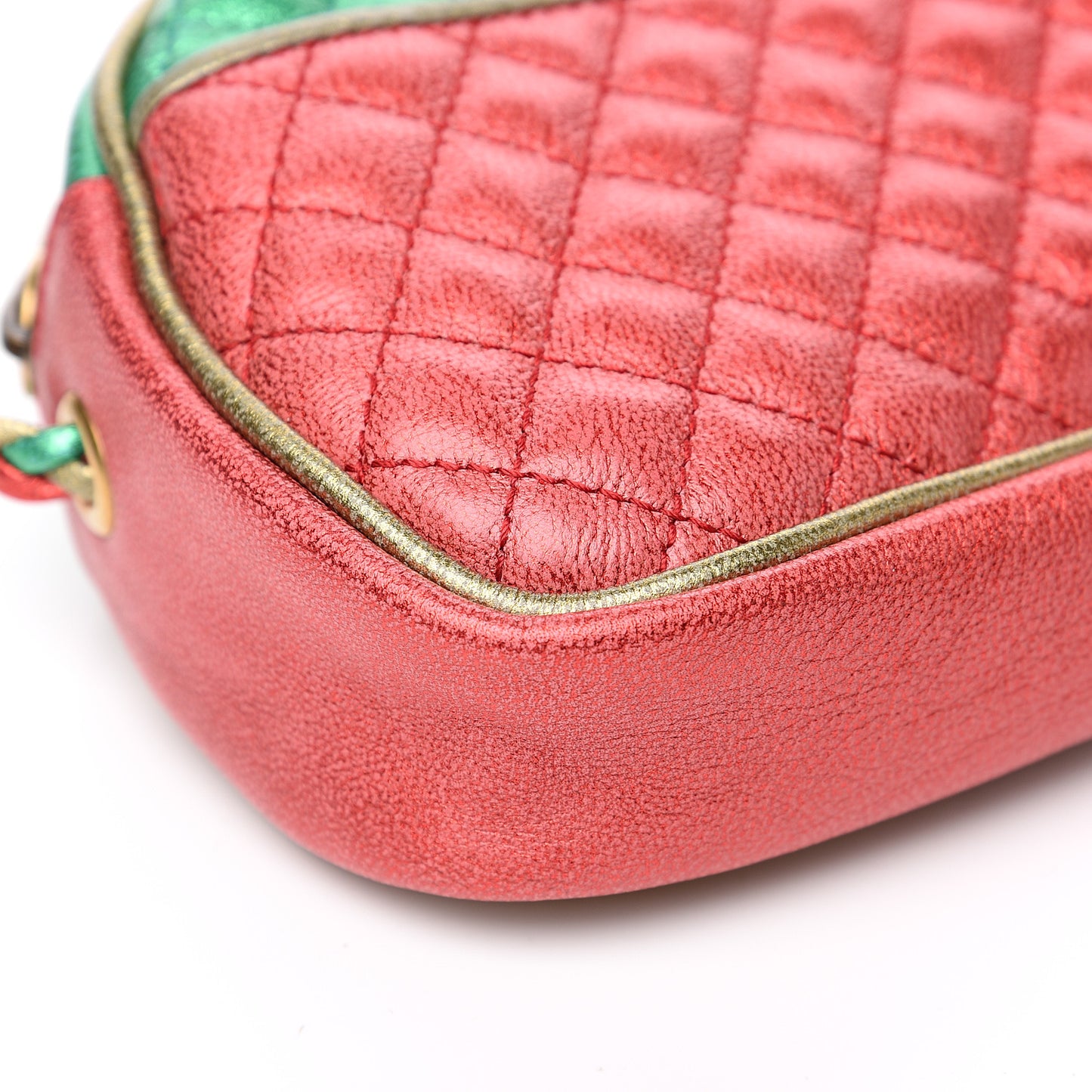 Laminated Nappa Trapuntata Mini Zumi Dome Shoulder Bag Rosso Jasmine Green Rame