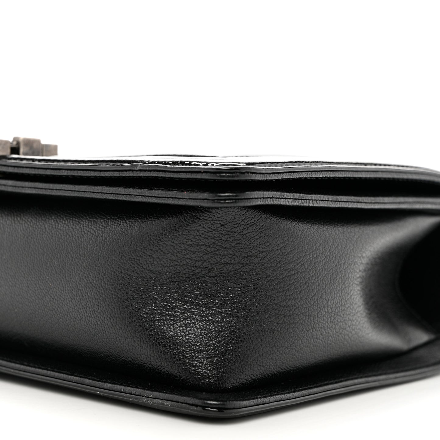 Goatskin Quilted Patent New Medium Duo Boy Flap Black