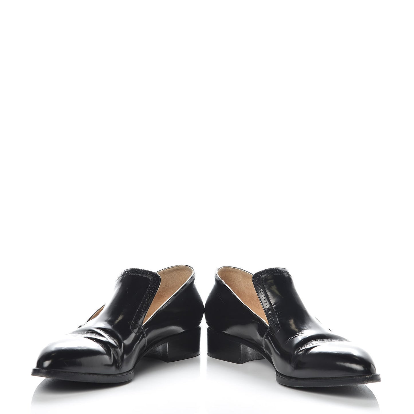 Glazed Calfskin CC Loafers 38 Black