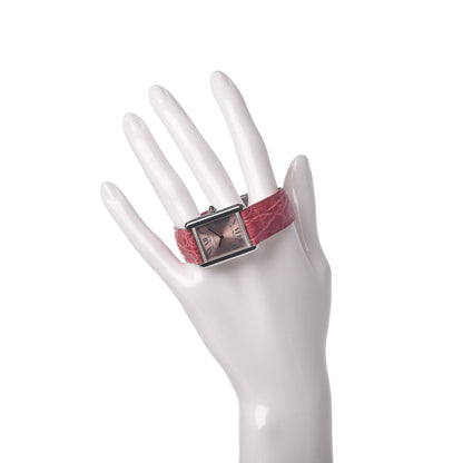 Cartier Stainless Steel Alligator 24mm Tank Solo Quartz Watch Red 2 of 7