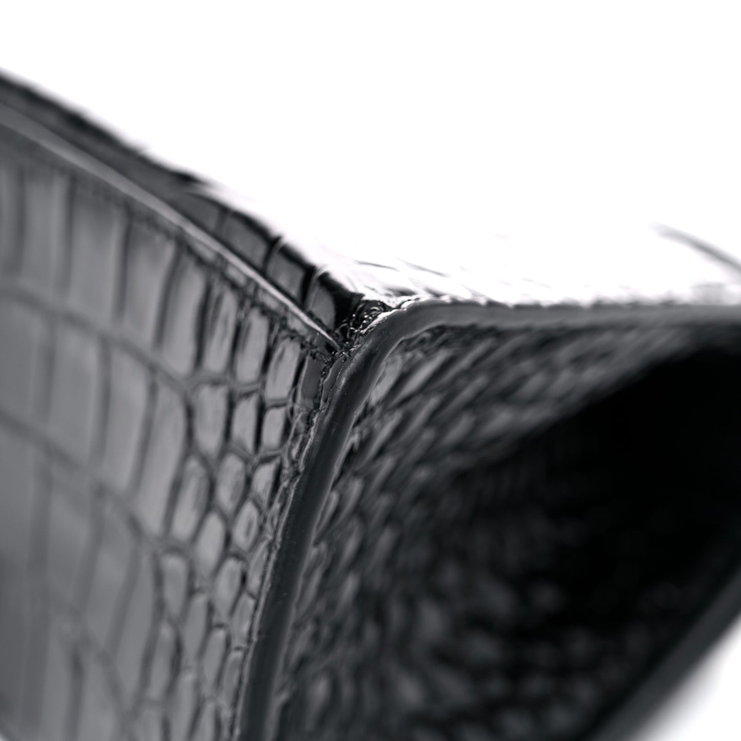 Shiny Calfskin Monochrome Crocodile Embossed Small Hourglass Top Handle Bag Black