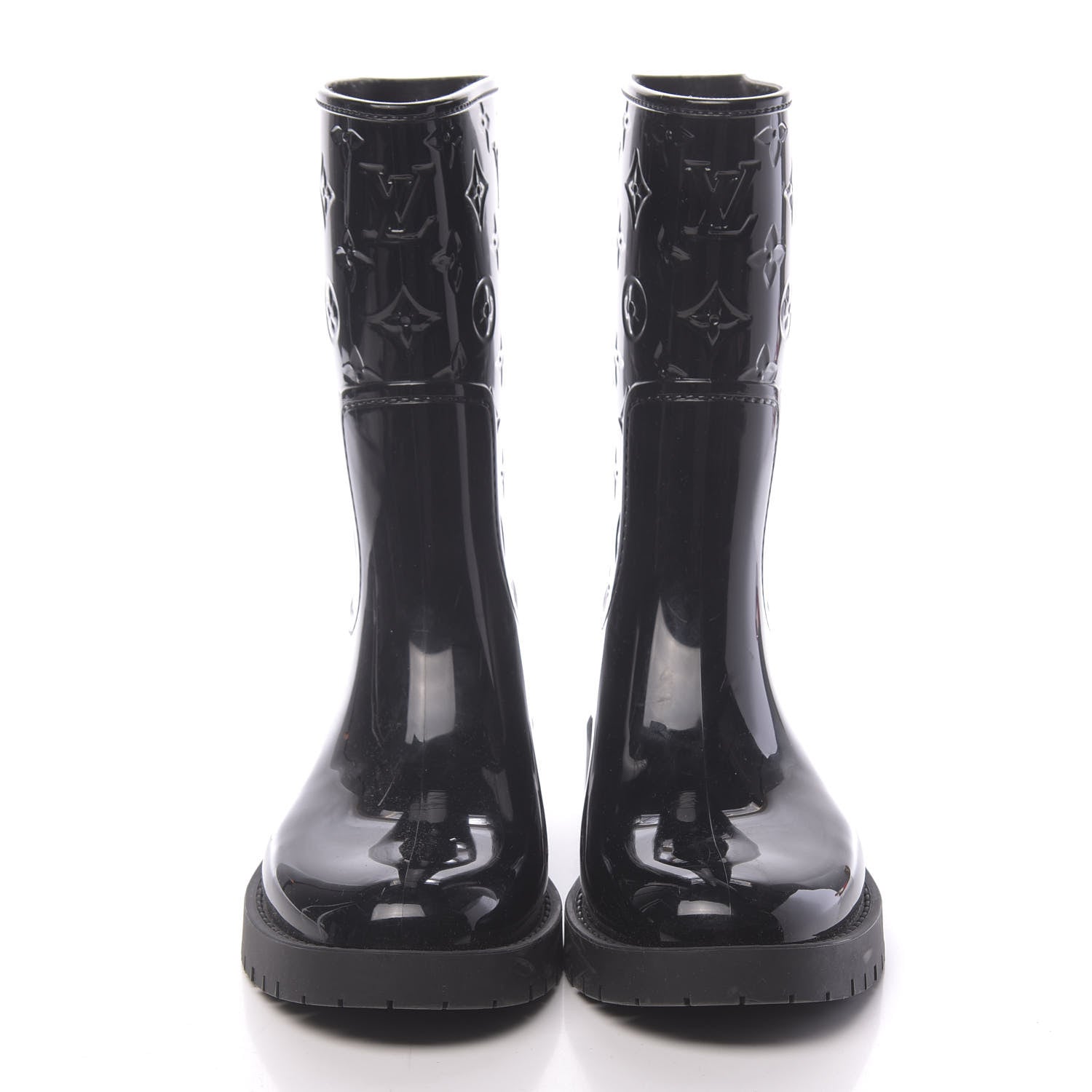 Louis Vuitton Rubber Embossed Monogram Drops Flat Half Boots 39 Black 2 of 7