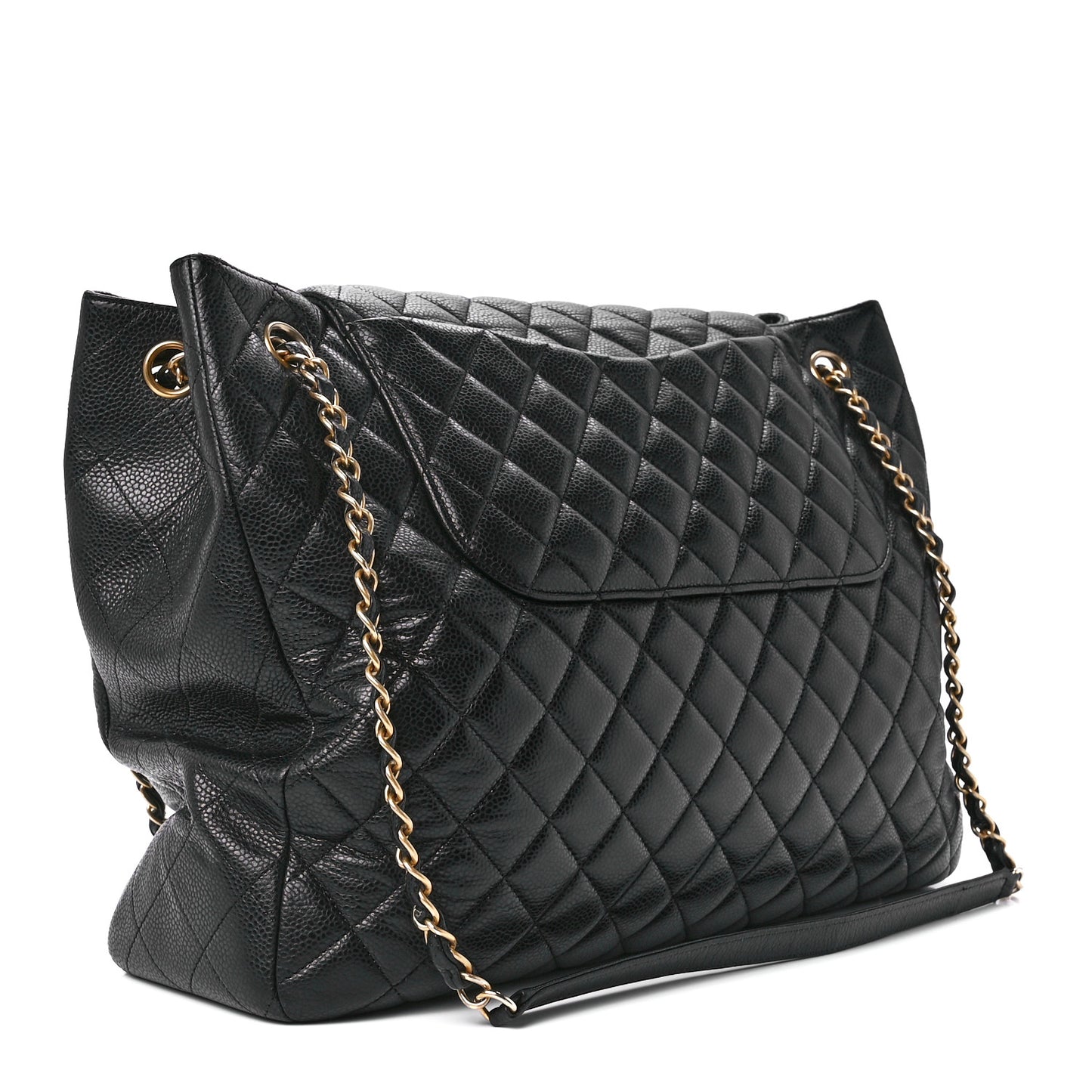 Caviar Quilted Flap Tote Black