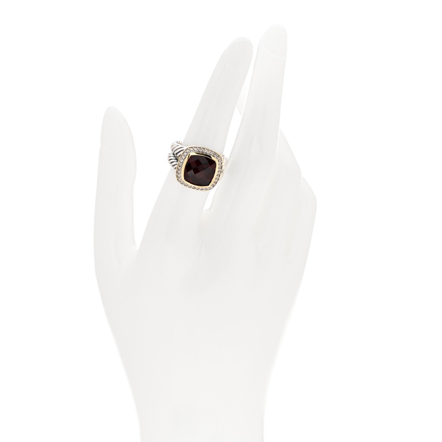 David Yurman Sterling Silver 18K Yellow Gold Diamond Garnet 11mm Albion Ring 54 6.75 2 of 5