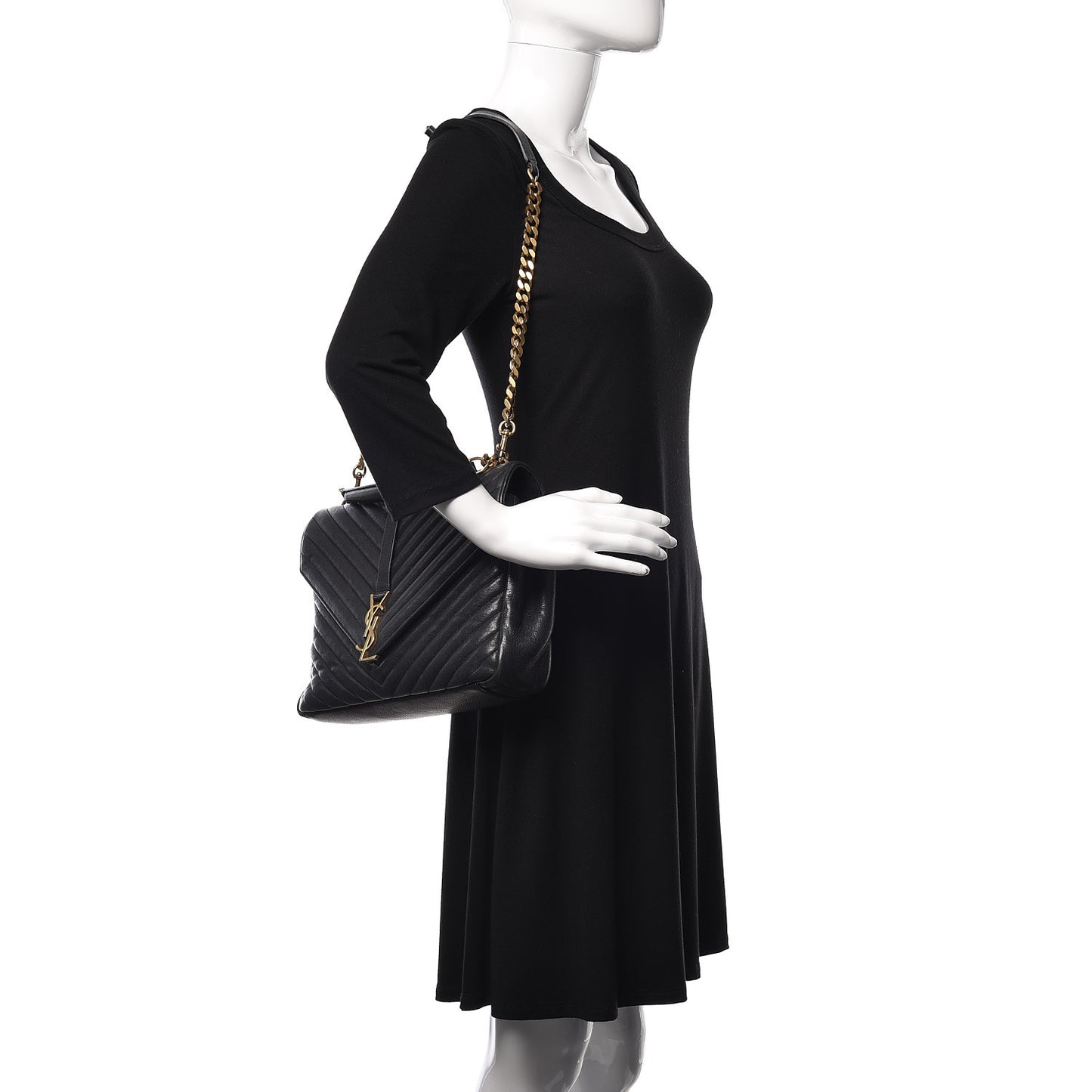 Sheepskin Matelasse Chevron Monogram Large College Satchel Black