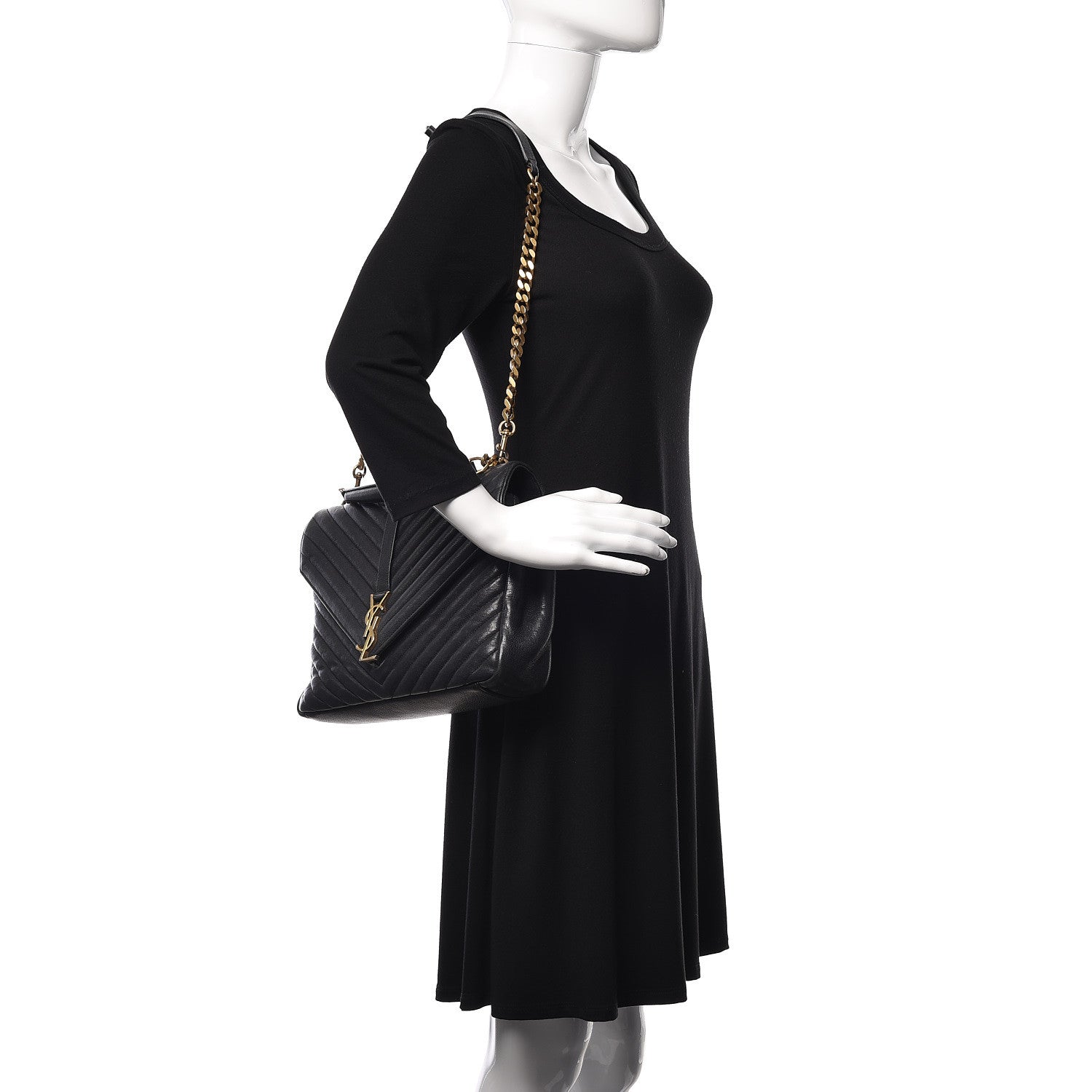 Saint Laurent Sheepskin Matelasse Chevron Monogram Large College Satchel Black 2 of 14