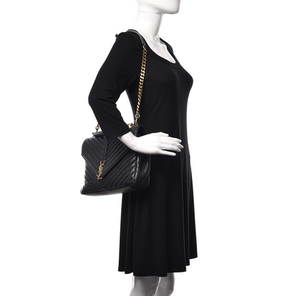 Saint Laurent Sheepskin Matelasse Chevron Monogram Large College Satchel Black 2 of 14