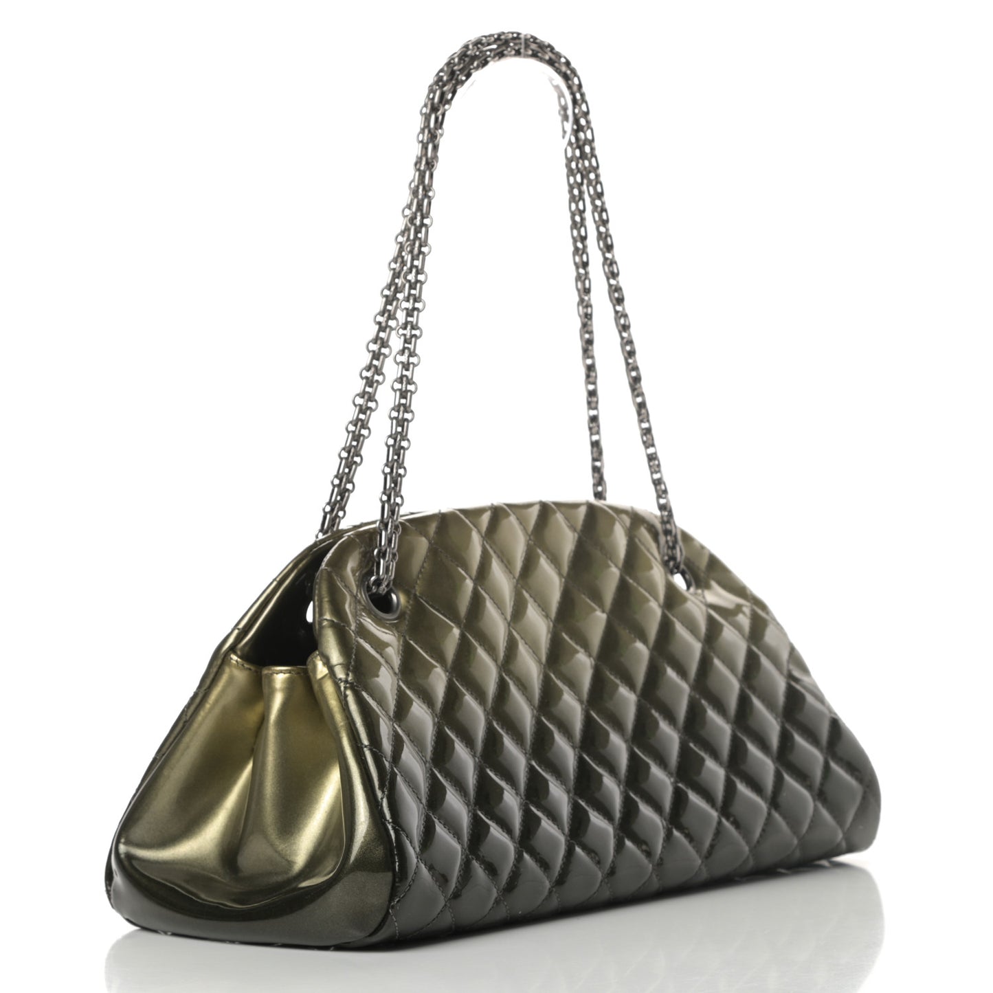Metallic Patent Quilted Medium Just Mademoiselle Bowling Bag Green Degrade