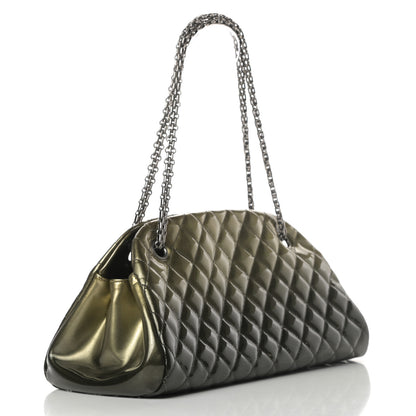 Chanel Metallic Patent Quilted Medium Just Mademoiselle Bowling Bag Green Degrade 3 of 10