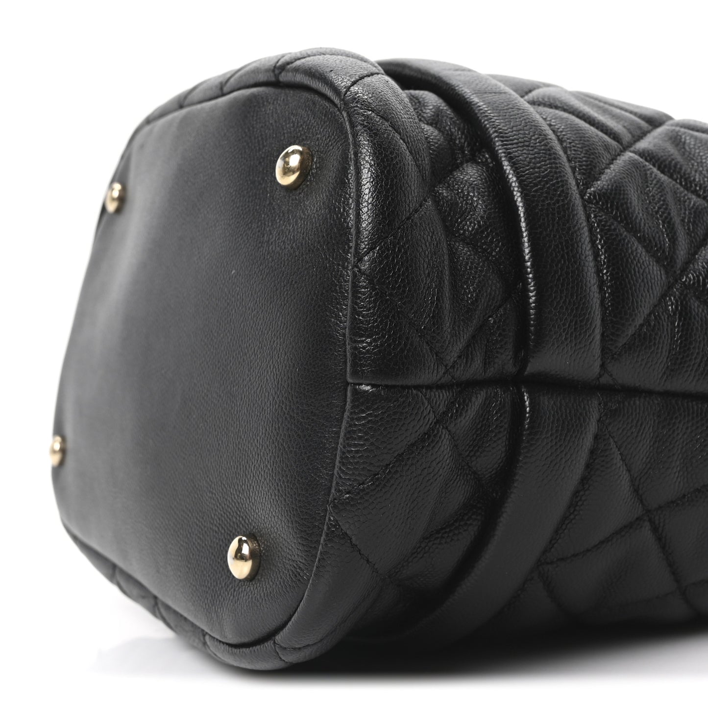 Caviar Quilted Large Rolled Up Bucket Drawstring Bag Black