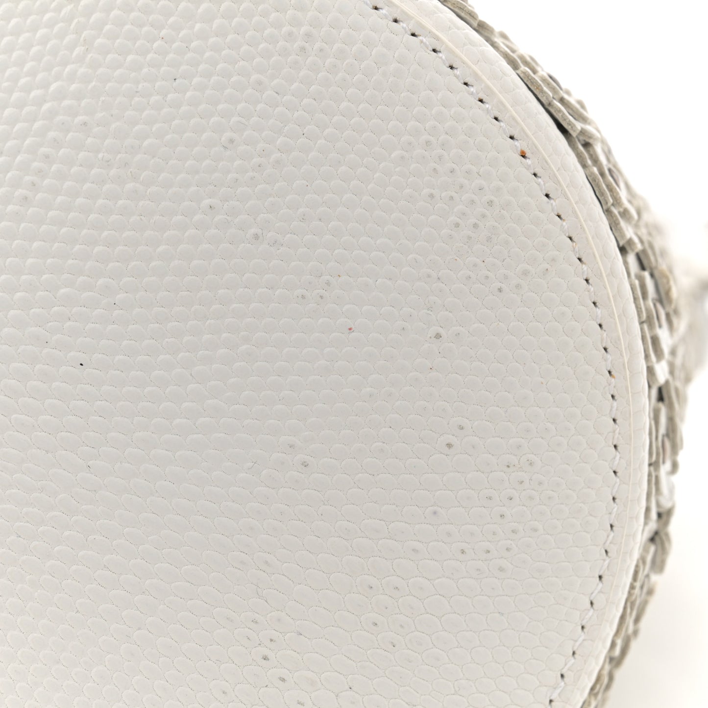 Lizard Embossed Calfskin Flower Applique Bucket Bag White