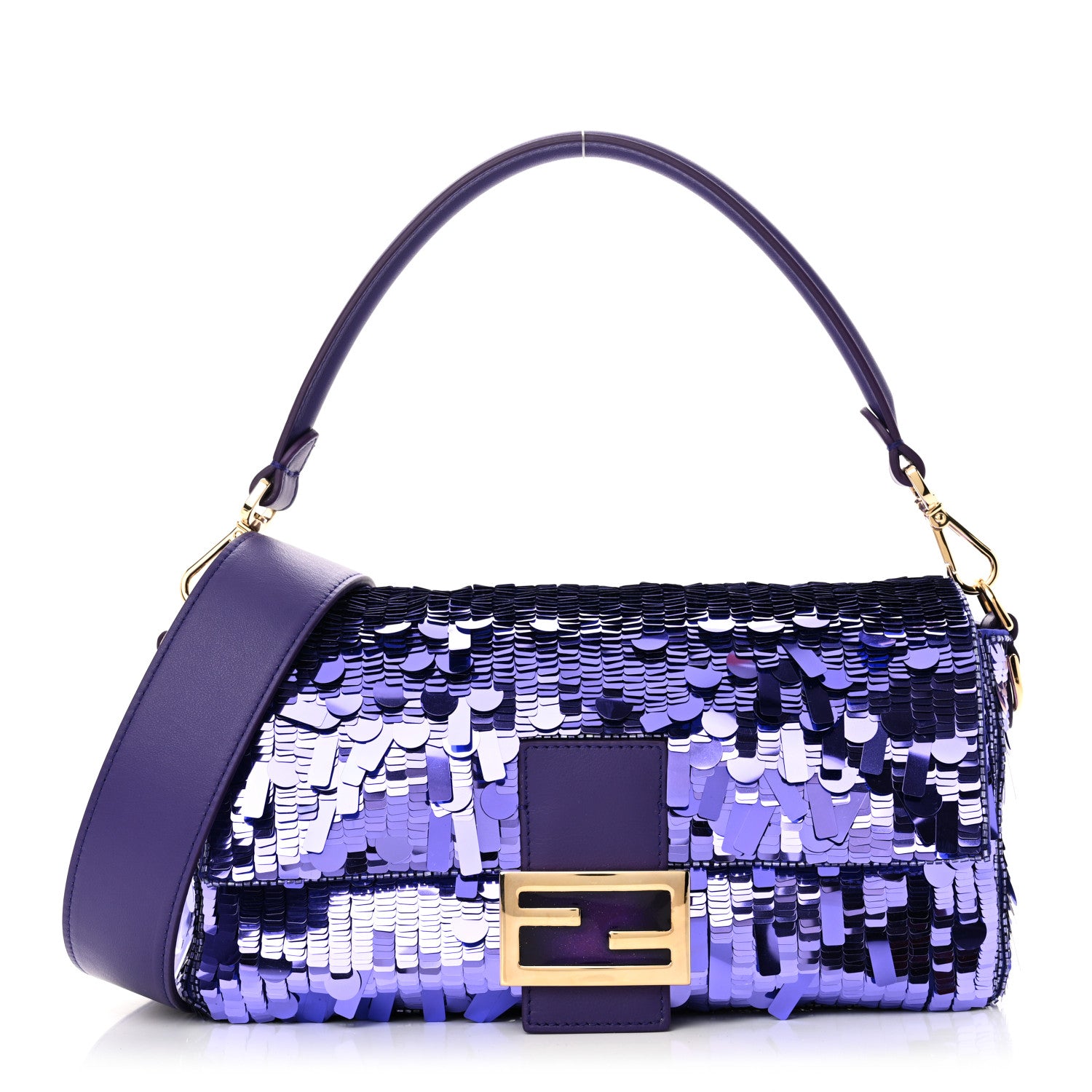 Fendi Sequin Paillettes Shiny Nappa Sex and the City Baguette Viola Purple Rain 1 of 9