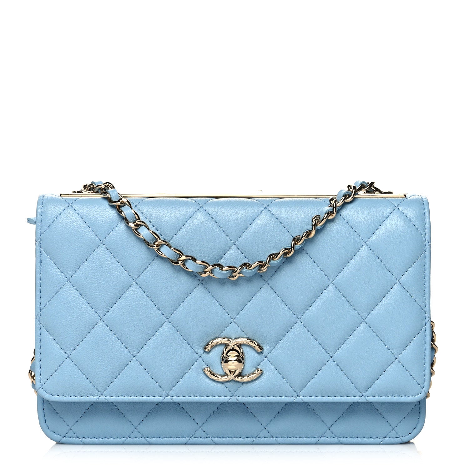 Chanel Lambskin Quilted Trendy CC Wallet On Chain WOC Light Blue 1 of 11