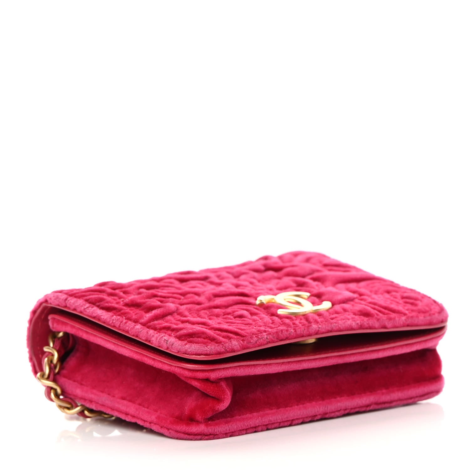 Chanel Velvet Quilted Camellia Velvet Flap Coin Purse With Chain Fuchsia 4 of 14